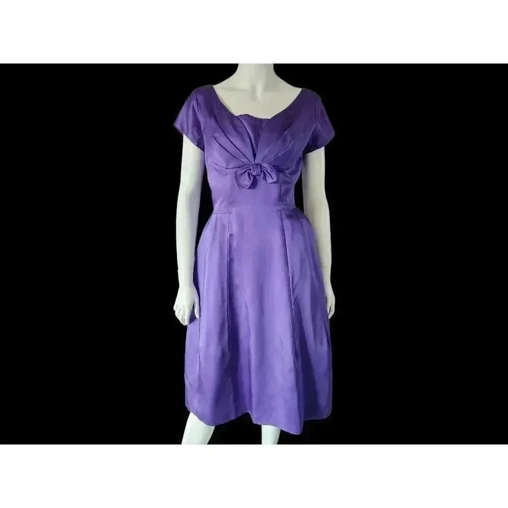 Vintage 1950s Union Made Satin Cocktail Dress Gown S